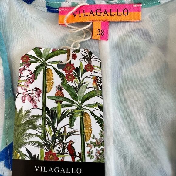 Vilagallo Blue V Neck 3/4 Sleeve Mini Dress New Size 38 - Picture 10 of 11